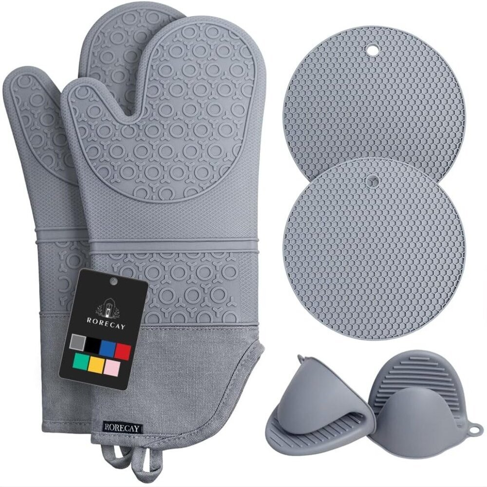 6pcs Oven Mitts and Pot Holders Sets for Kitchen, Extra Long Silicone Oven Glove